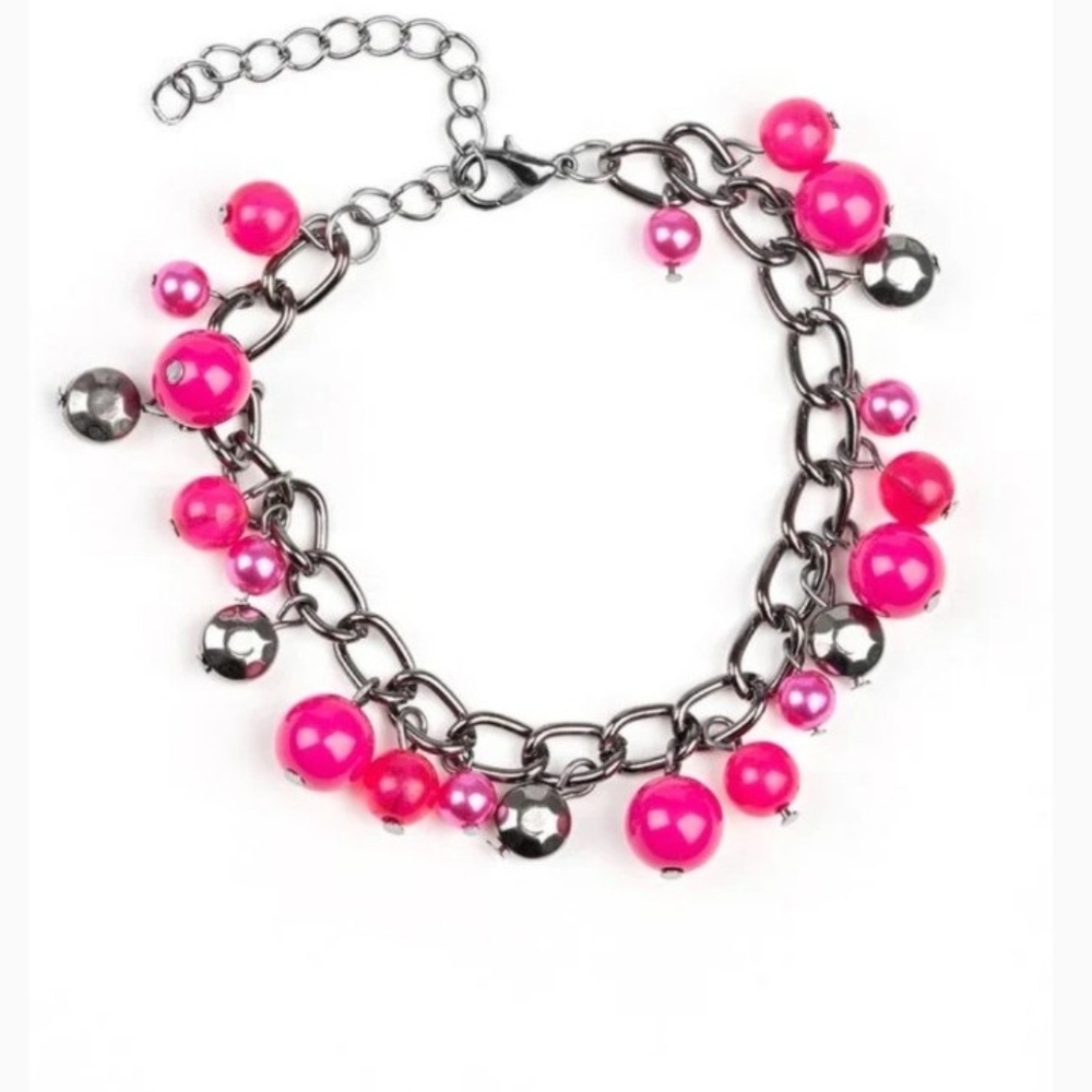 Paparazzi Hot Pink and Silver Chain Bracelet Hold My Drink Fashion Jewelry